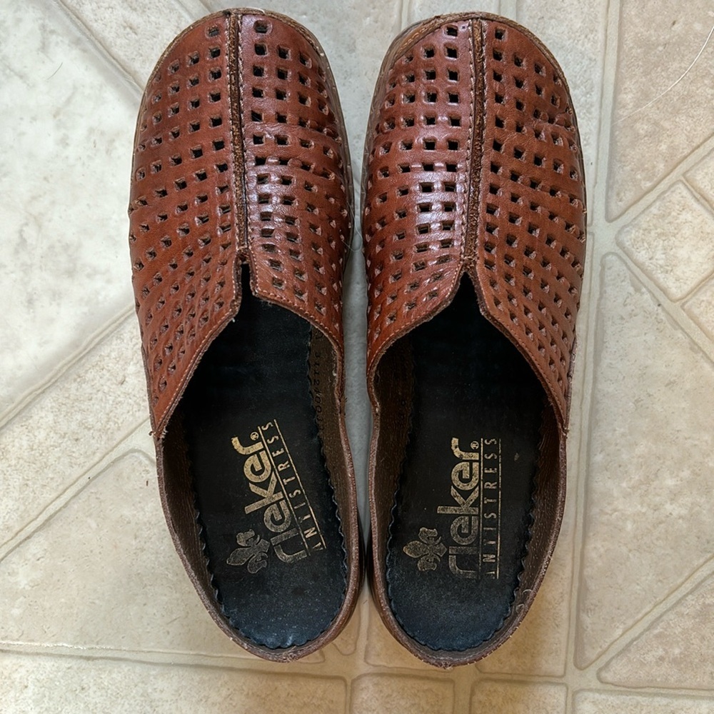 Vintage Rieker mocha brown woven leather clogs/slides 5.5 - Picture 2 of 8